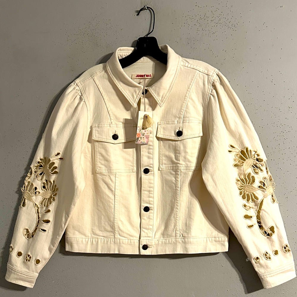 Johnny Was Women's Cream Embroidered Denim Jean Jacket NWT